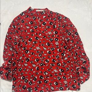 Alice + Olivia Red Blouse with Eye Pattern